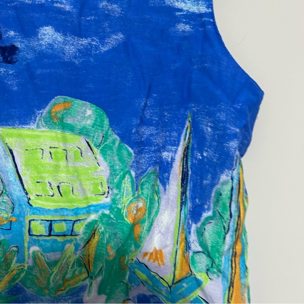 Vintage Blue Green Graphic Seasuns Pattern Tank Top Size Medium - Picture 2 of 4